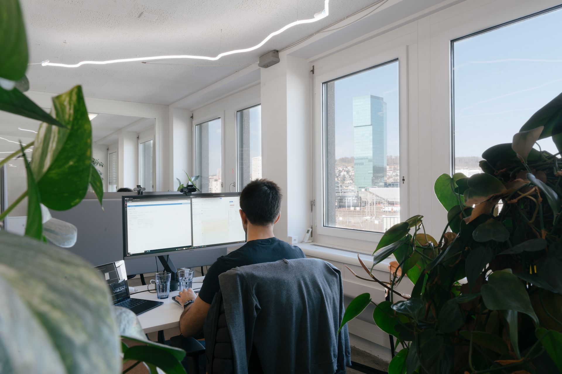 Zurich urban landscape through the window of risktec office